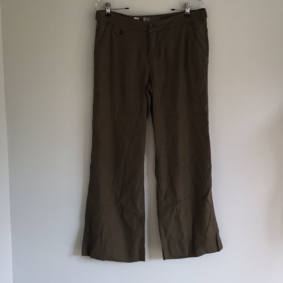Level 99 Wide Leg Linen Pants Green